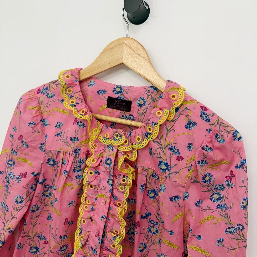 Women’s J. Crew Poplin Ruffle Blouse In Pink Liberty Size M?* - Picture 2 of 8